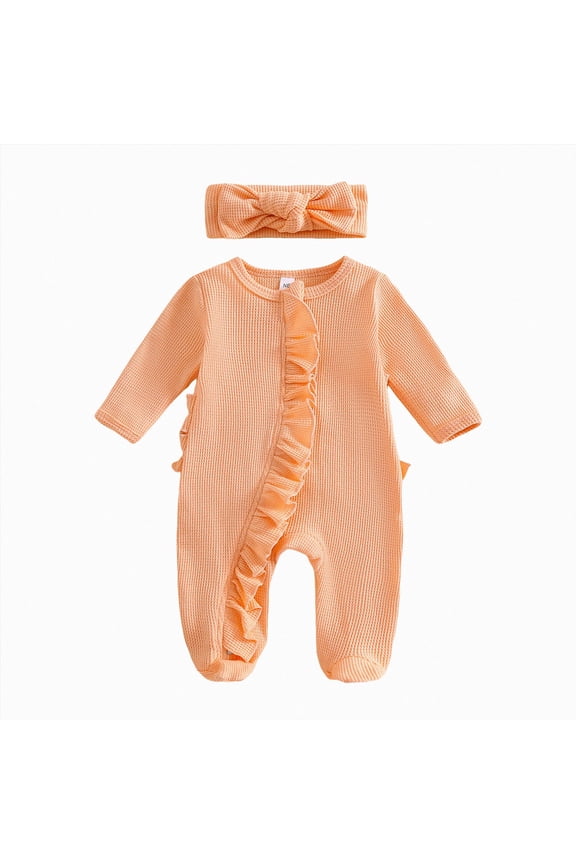 Newborn Newborn Bodysuit Romper Baby Girls Footies Romper Spring Newborn Fart Coat Long Sleeve Pack Foot Climb Newborn Fall Winter Gift Clothes,Orange Jumpsuit Sleep & Play Bodysuit