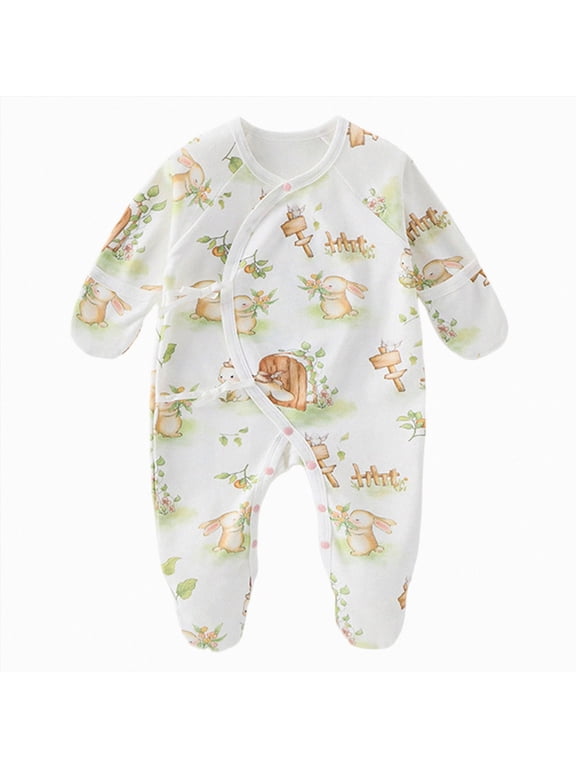 Newborn Newborn Footed Sleeper Gown With Mitten Cuffs Cotton Side Baby Footed Print Infant Play For 0 6 Months Sleep & Play One-Piece Bodysuit