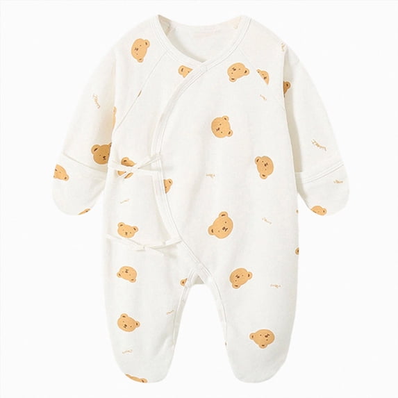 Newborn Newborn Footed Sleeper Gown With Mitten Side Baby Footed Print Infant Play For 0 6 Months One-Piece Jumpsuit Newborn Gift