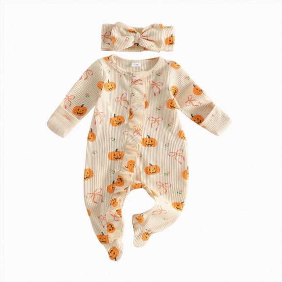 Newborn Newborn Halloween Romper Pumpkin Long Sleeves Footed Pajamas Sleep & Play