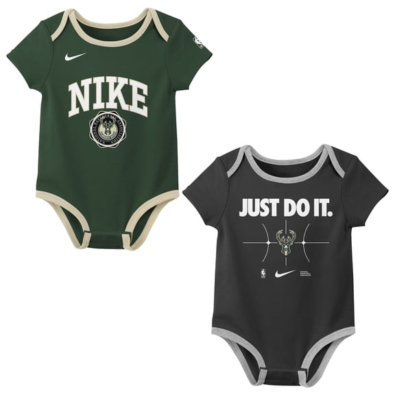 Newborn-Nike Hunter Green/Black-Milwaukee Bucks Just Do It Two-Pack Bodysuit Set