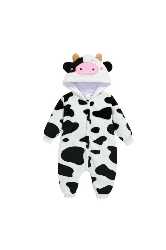 Newborn Onesie Cow Outfit Baby Boys Girls Fuzzy Warm Fleece Romper Jumpsuits Winter Clothes Pajamas 0-18M (0-3 Months, White)
