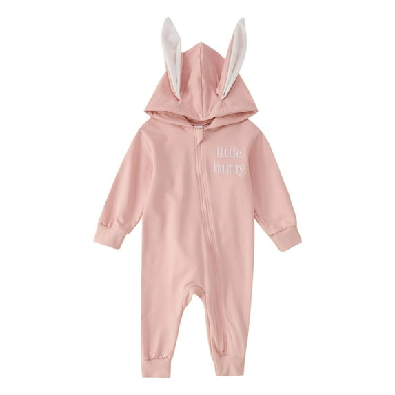 Onesies Boy Easter Boys Girls Baby Jumpsuit Bunny Style Zipper Hooded Climbing Clothes Baby Onsies Pink 12 Months-18 Months