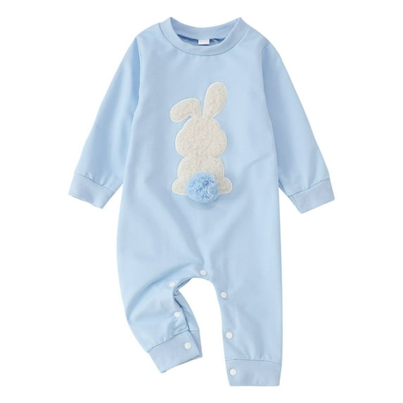 Onesies Boy Girl Jumpsuit Easter Clothing Embroidered Bunny Crawlies Suit Baby Onsies Blue 0 Months-3 Months