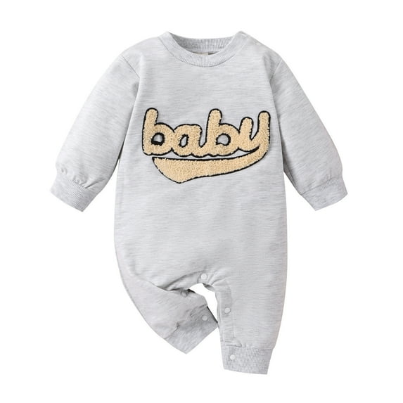 Onesies Boy Boys Girls Letter Printing Pullover Jumpsuit Comfort Baby Onsies Grey 6 Months-12 Months