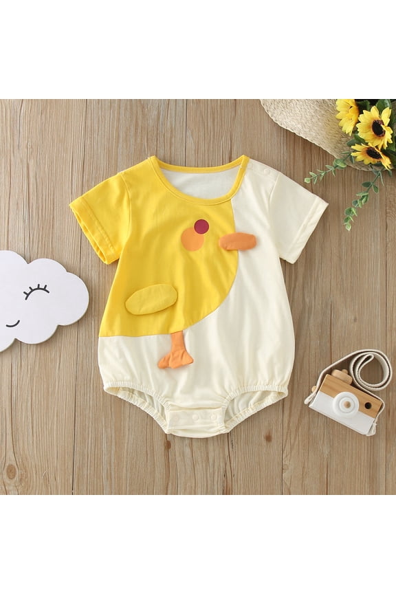 Newborn Onesies Boy Infant Boys Girls Short Sleeve Duck Cartoon Print Romper Baby Romper Yellow 3-6 Months