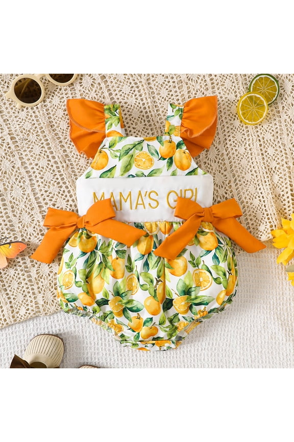 Newborn Onesies Boy Infant Girls Fly Sleeve Lemon Orange Print Romper Baby Boy Romper Yellow 6-12 Months