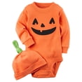 thumbnail image 1 of Newborn Onesies Boy Infant Halloween Pumpkin Romper Jumpsuit Warm Footed with Hat Set Rompers for Girls, 1 of 7