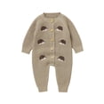 thumbnail image 1 of Onesies Boy Animals Knit Romper Sweater Long Sleeve Button Down Jumpsuit Onesies Khaki 3 Months-6 Months, 1 of 7