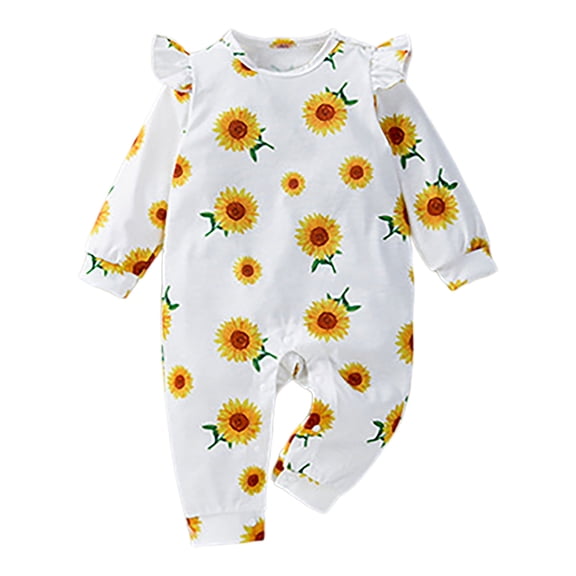 Onesies Boy Long Sleeve Flower Prints Comfort Rompers Jumpsuits Baby Onsies White 3 Months-6 Months