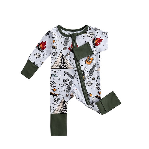 Newborn Onesies Boys Infant Comfortable Bamboo Zipper Romper Jumpsuit Baby Girl Romper Army Green 9-12 Months