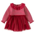 thumbnail image 1 of Newborn Onesies Dresses 0-3 Months Girls Ruffle Hem Tulle Striped Sweater Dress Long Sleeve Fall Casual Cute Baby Outfits Red 6 Months, 1 of 7