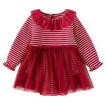 Newborn Onesies Dresses 0-3 Months Girls Ruffle Hem Tulle Striped Sweater Dress Long Sleeve Fall Casual Cute Baby Outfits Red 6 Months
