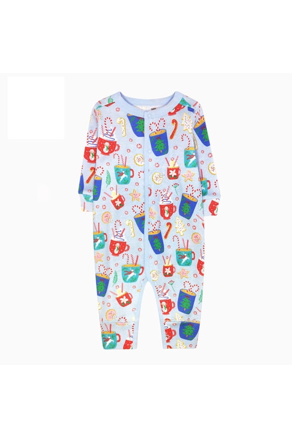 Onesies Flower Print Long Sleeve Color Block Onesie Button Romper Flat Footed Crawling Suit Blue 3 M-6 M