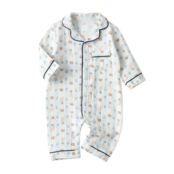 Onesies Girl Floral Animals Print Pajamas Romper Button Up Pajamas Footie Pj's Jumpsuit Baby Romper Blue 3 Months-6 Months