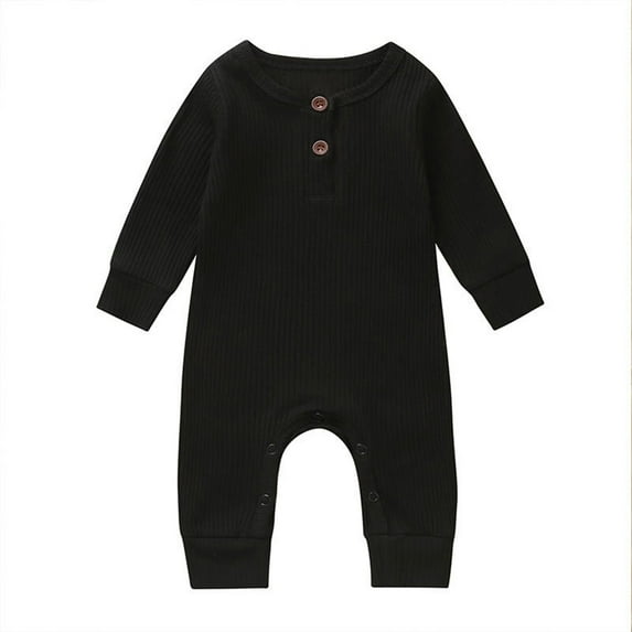 Onesies Girl Long Sleeve Boys Girls Ribbed Solid Color Jumpsuit Outwear Baby Onsies D 9 Months-12 Months