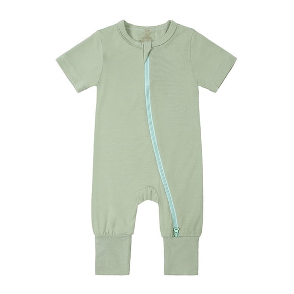 Newborn Onesies Girl Rompers Footless Zipper Short Sleeve Sleeper Jumpsuit Girls Romper Light Green 3-6 Months