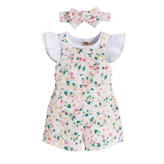 Newborn Onesies Girl Sets Newborn Baby Girl Clothes Summer Outfit Short Sleeve Ribbed Romper Suspender Overalls Shorts Set