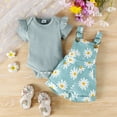 thumbnail image 1 of Newborn Onesies Girl Sets Newborn Baby Girl Summer Clothes Ribbed Ruffle Short Sleeve Romper Daisy Suspender Overall Shorts 2Pc Outfits, 1 of 9