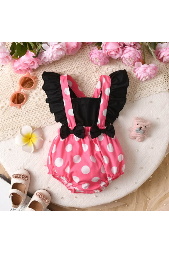 Newborn Onesies Infant Girls Ruffle Fly Sleeve Polka Dot Print Romper Girls Romper Black 12-18 Months