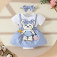 thumbnail image 1 of Newborn Onesies Infant Girls Short Sleeve Teddy Bear Striped Romper with Headband Baby Girl Romper Blue 12-18 Months, 1 of 4