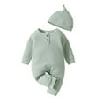 thumbnail image 1 of Onesies Long Sleeve Solid Pullover Romper Jumpsuit Hat Set Onesies Green 6 Months-9 Months, 1 of 6