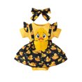 thumbnail image 1 of Onesies Short Sleeve Ribbed Cartoon Bodysuits Dress Headbands Set Baby Onsies Yellow 3 Months-6 Months, 1 of 6