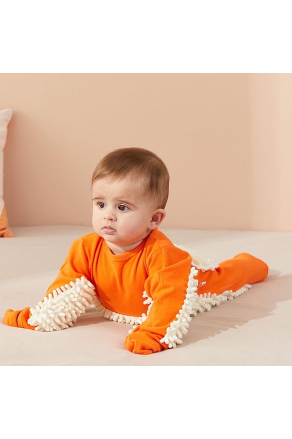 Newborn Onesies Mop Costume Bodysuit for Crawling Floor Cleaning Pretend Play Girls Romper Orange 12-18 Months