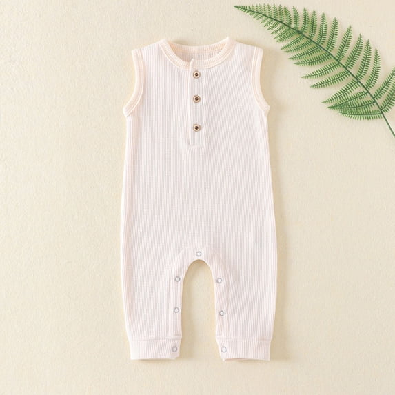 Newborn Onesies Newborn Boy Girl Sleeveless Solid Knitted Bodysuit Romper Baby Bodysuit Beige 9-12 Months