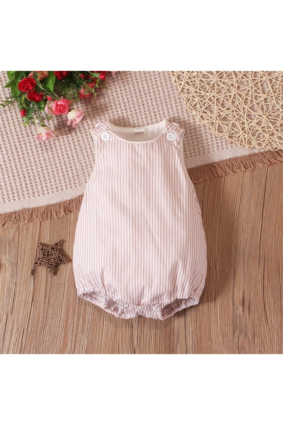 Newborn Onesies Newborn Infant Boys Girls Summer Sleeveless Striped Romper Baby Romper Khaki 6-12 Months