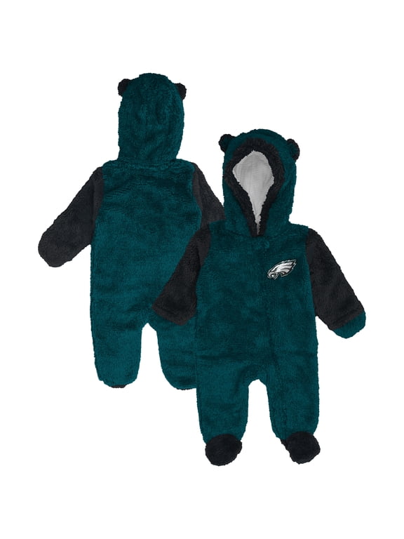 Newborn Outerstuff Midnight Green Philadelphia Eagles Teddy Fleece Bunting Full-Zip Sleeper