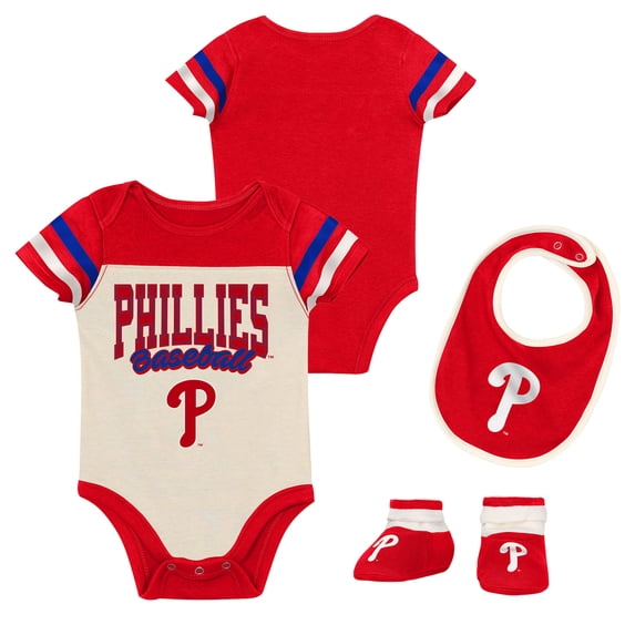Newborn Outerstuff Red Philadelphia Phillies Up One Three-Piece Bodysuit, Bib & Booties Set