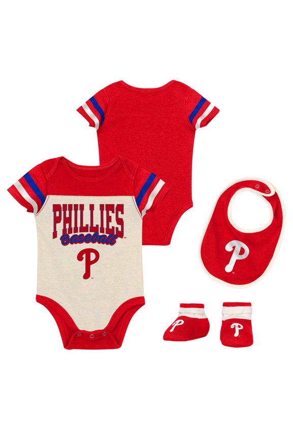 Newborn Outerstuff Red Philadelphia Phillies Up One Three-Piece Bodysuit, Bib & Booties Set