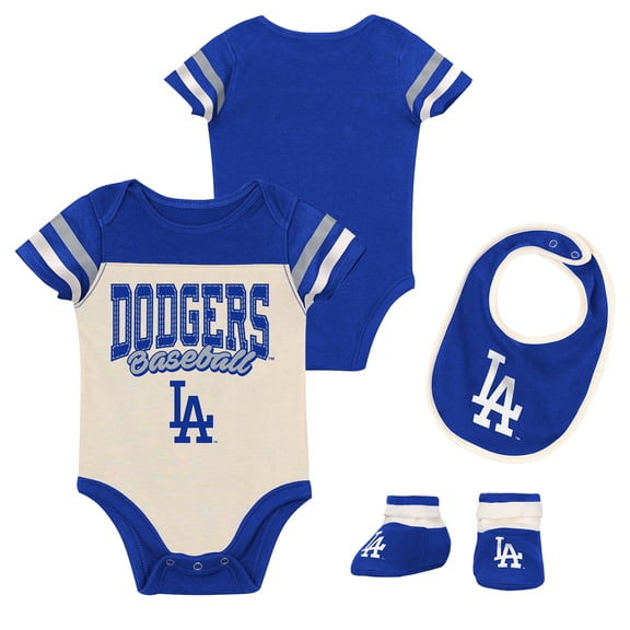 Newborn Outerstuff Royal Los Angeles Dodgers Up One Three-Piece Bodysuit, Bib & Booties Set