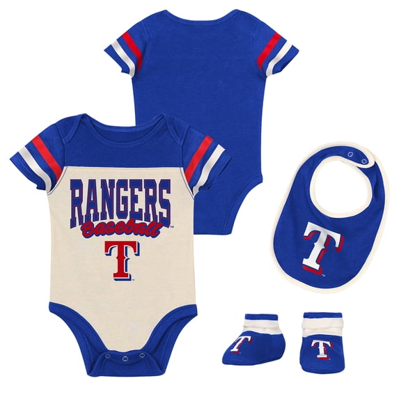 Newborn Outerstuff Royal Texas Rangers Up One Three-Piece Bodysuit, Bib & Booties Set