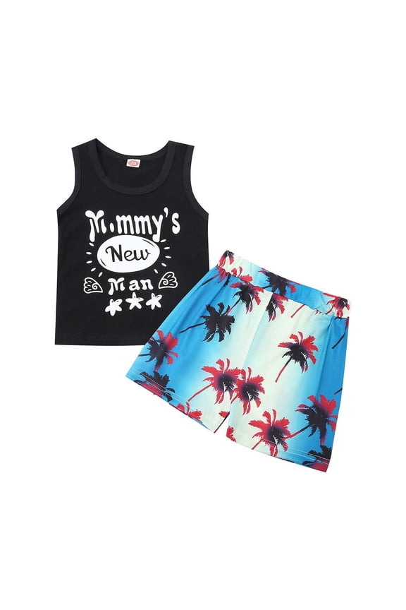 Outfit Boy Baby Toddler Boys Summer Coconut Tree Print Sleeveless Tank Top and Shorts Set Breathable Soft Hawaiian Style Baby Outfits Black 12 Months-18 Months