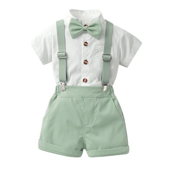Outfit Boy Toddler Baby Boys Summer Gentleman Outfits Short Sleeve Solid Shirt and Suspenders Shorts 2 Piece Set Baby Outfits Green 5 Years-6 Years