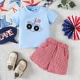 thumbnail image 1 of Outfit Boy Toddler Boys Girls Short Sleeve Independence Day 4Th of July Embroider T Shirt Tops + Plaid Shorts Outfits Baby Outfits Blue 3 Months-6 Months, 1 of 7