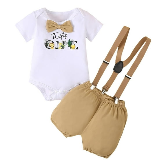 Outfits 1St Birthday Clothing Outfit Jumpsuit Overalls Soft Set 2 Piece Boy Clothes Coffee 3 Months-6 Months