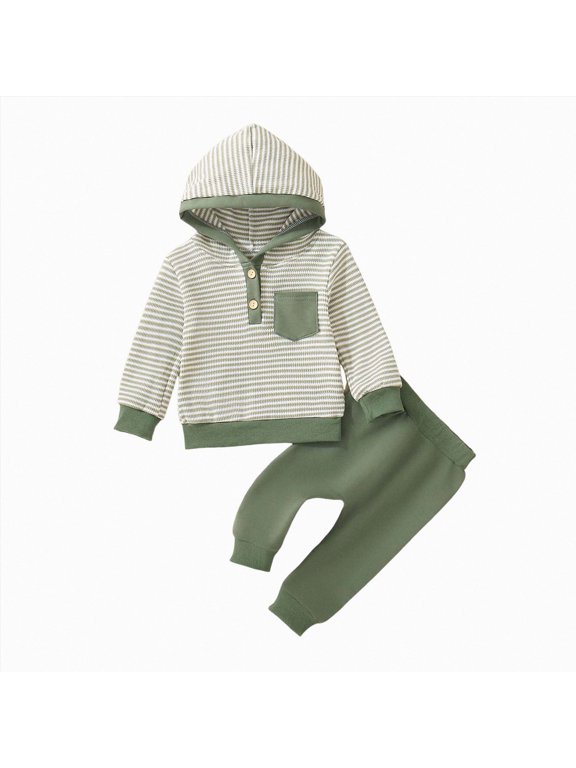 Newborn Outfits Baby Boy Boys Winter Outfits with Button Simple Newborn Clothes Knit Hooded Top Solid Color Pants Kaprioy Baby Boy Clothes