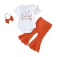 thumbnail image 1 of Outfits Baby Girl Easter Short Sleeve Letter Prints Romper Pants Headband 3Pcs Clothes Set Girl Baby Clothes White 6 Months-12 Months, 1 of 7