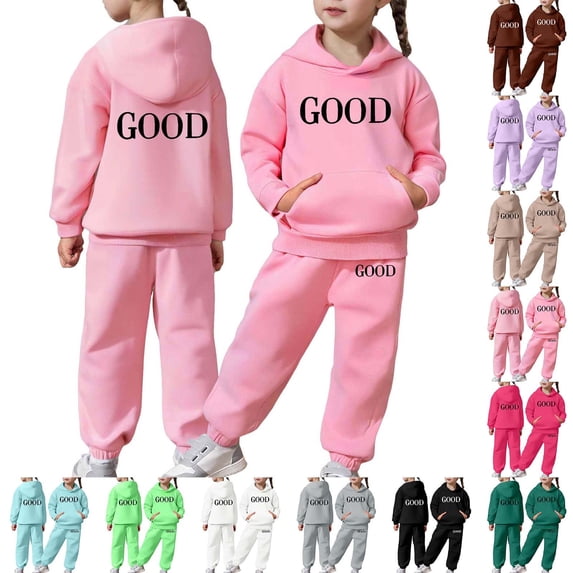Outfits Baby Girl Long Sleeve Solid Hoodie Pullover with Pants Casual Sweat Set Girls' Clothing Sets Dark Green 2-3T