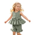 thumbnail image 1 of Outfits Sleeveless Bow Solid Vest T Shirt Tops Ruffles Shorts Girls Spring Clothes,Green,Size 3 -4 Years, 1 of 9