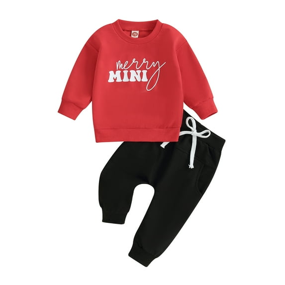 Newborn Pants Set 3M 6M 12M 18M 24M 3Y Christmas Letter Print Sweatshirt and Elastic Waist Pants Outfits Infant Pants Suits