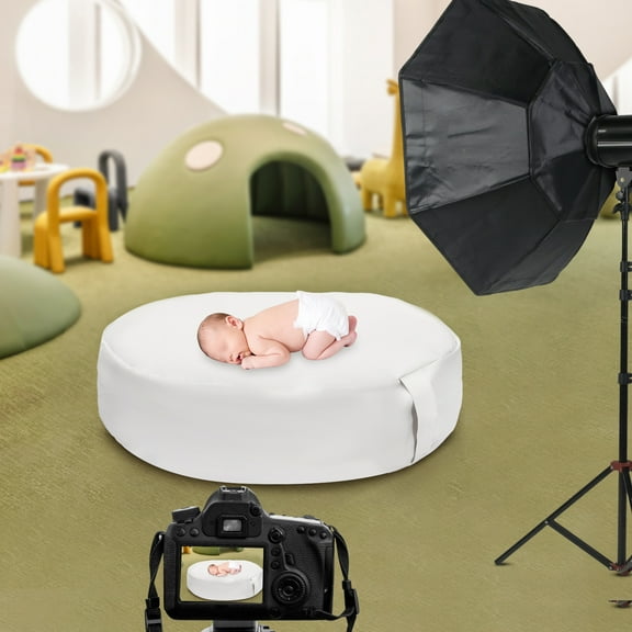Newborn Photography Bean Bag Prop 31.5" Round PU Leather Cushion with Foam Filling, Waterproof, Portable & Easy to Clean for Baby Photos