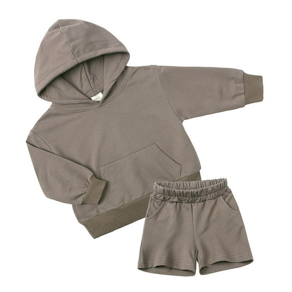 Newborn Photography Outfits Girl Girls and Boys Fall Winter Long Sleeve Round-Neck Blouses and Casual Shorts Baby Sport Hooded Sweatshirt Suit New Casual Matching Sets Gray 9T