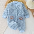 thumbnail image 1 of Newborn Plush Jumpsuit Infant Baby Girls Boys Button Front Long Sleeve Hoodie Romper Toddler Bodysuit Winter Clothes Blue 6-9 Months, 1 of 6