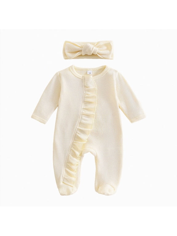 Newborn Preemie Baby Bodysuits & One-Pieces Baby Girls Footies Zip Up Rompe Newborn Fart Coat Long Sleeve Pack Foot Climb Beige Rompers Baby Gift