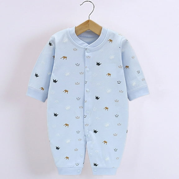 Newborn Printed Romper - Button-Neck Long Sleeve For Boys/Girls (0-3 Months, Organic) Blue 59
