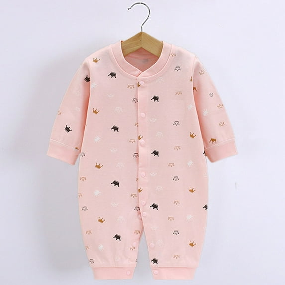 Newborn Printed Romper - Button-Neck Long Sleeve For Boys/Girls (0-3 Months, Organic) Pink 80